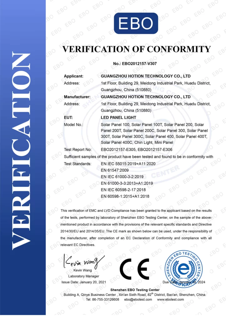 CE certificate - LED Panels